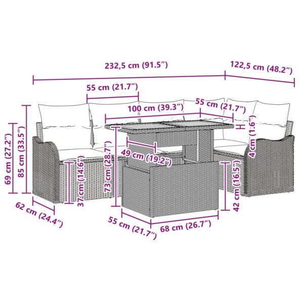 6-dielna súprava záhradného nábytku so vankúšmi Sivá Poly Ratan Akácia, 2-miestna záhradná sedačka so vankúšmi Sivá Poly Ratan – Obrázok 11
