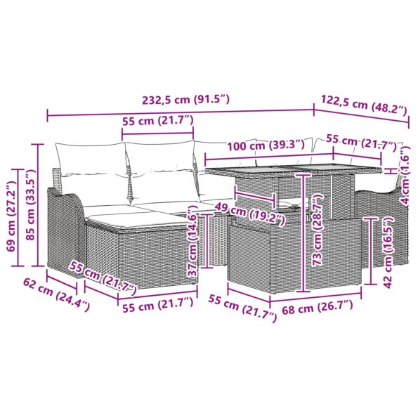 vidaXL 7-dielny záhradný sedačkový set s vankúšmi béžový poly ratan akácia – Obrázok 12