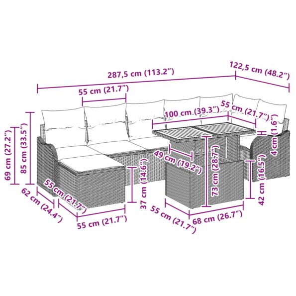 vidaXL 8-dielny záhradný pohovkový set s vankúšmi Béžový Poly ratan Akáciový – Obrázok 12
