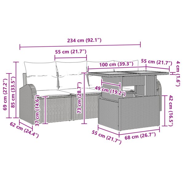 vidaXL 5-dielna záhradná jedálenská sada s vankúšmi čierna poly ratan acacia – Obrázok 10