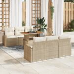 vidaXL 7-dielny záhradný jedálenský set s vankúšmi Béžový Poly Ratan Akácia