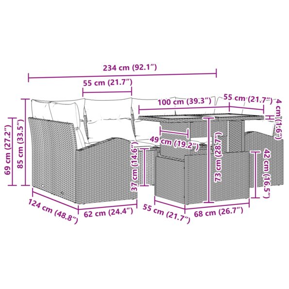 3349538_11.jpg vidaXL 7-dielny záhradný jedálenský set s vankúšmi béžový polyratan akácia – Obrázok 11