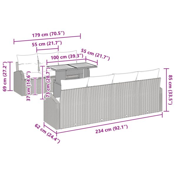 vidaXL 8-dielny záhradný jedálenský set s vankúšmi, čierny, poly ratan, akácia – Obrázok 10