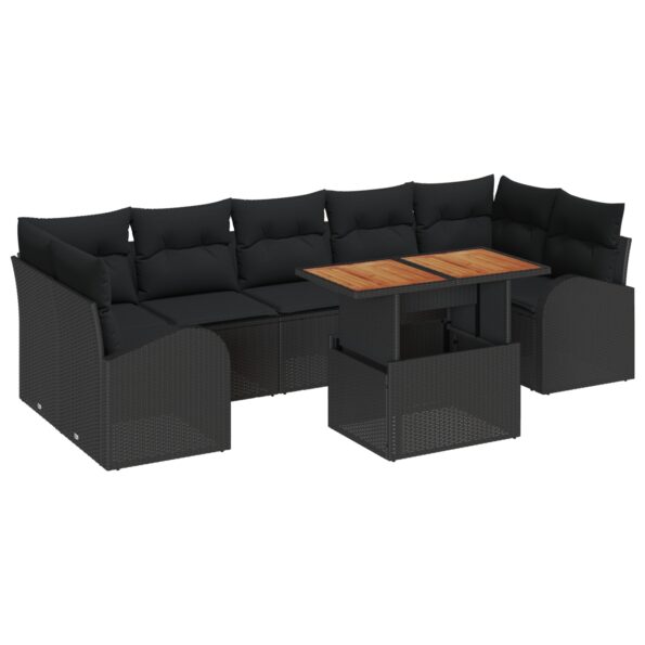 3349554_2.jpg vidaXL 8-dielny záhradný jedálenský set s vankúšmi čierny poly ratan akácie – Obrázok 2