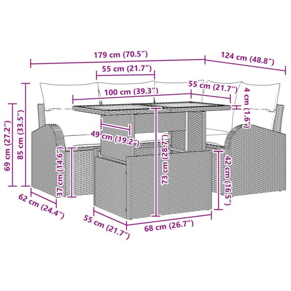 vidaXL 5-dielny záhradný jedálenský set s vankúšmi Čierna Poly ratan Acacia – Obrázok 11