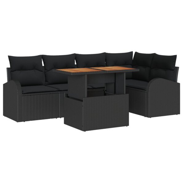 3349589_2.jpg vidaXL 6-dielny záhradný jedálenský set s vankúšmi Čierny poly ratan Akácia – Obrázok 2