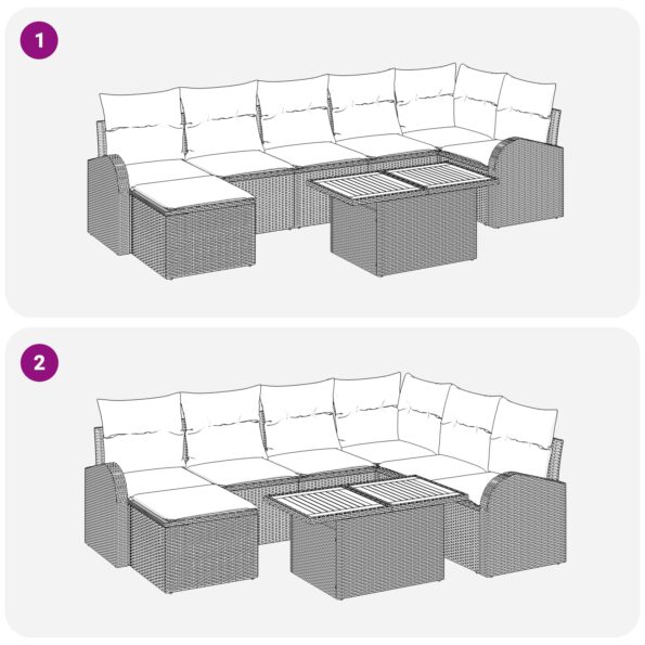 vidaXL 8-dielny jedálenský set s vankúšmi, šedý, poly ratan, akácia – Obrázok 9
