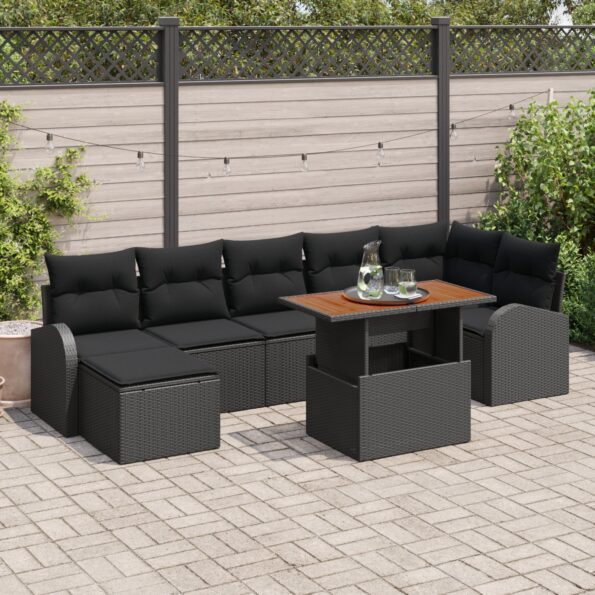 3349617_1.jpg vidaXL 8-dielny záhradný jedálenský set s vankúšmi čierny poly ratan akácie – Obrázok 1