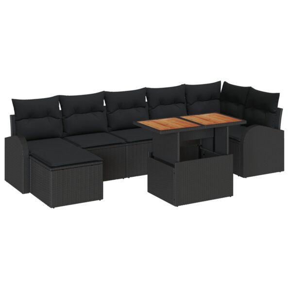 3349617_2.jpg vidaXL 8-dielny záhradný jedálenský set s vankúšmi čierny poly ratan akácie – Obrázok 2