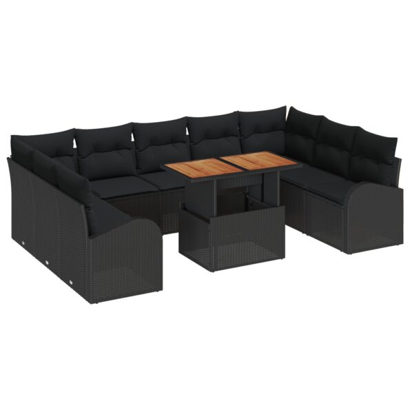 3349631_2.jpg vidaXL 10-dielna súprava s vankúšmi Čierny poly ratan Acacia – Obrázok 2