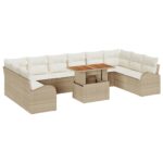 vidaXL 11-dielny záhradný jedálenský set s vankúšmi béžový poly ratan akácia – Obrázok 2