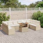 vidaXL 11-dielny záhradný jedálenský set s vankúšmi béžový poly ratan akácia – Obrázok 3