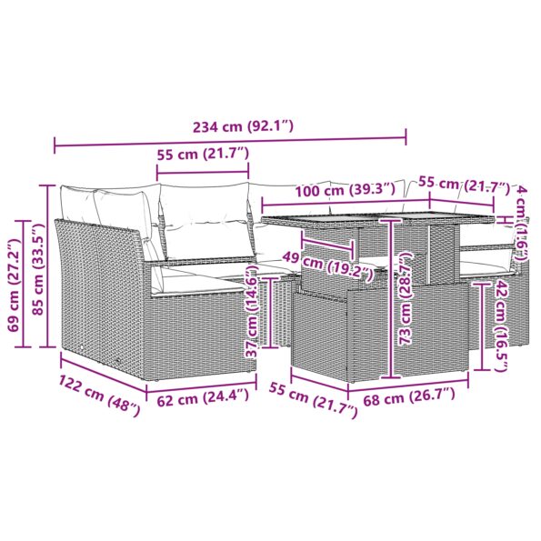 vidaXL 7-dielny záhradný pohovkový set s vankúšmi béžový poly ratan akácia – Obrázok 11