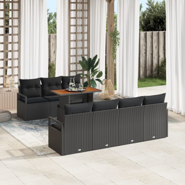 3349673_1.jpg vidaXL 8-dielny záhradný sofa set s vankúšmi čierny poly ratan akácia – Obrázok 1