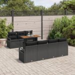 vidaXL 8-dielny záhradný sofa set s vankúšmi čierny poly ratan akácia – Obrázok 3