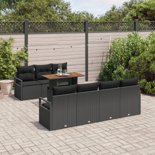 3349673_3.jpg vidaXL 8-dielny záhradný sofa set s vankúšmi čierny poly ratan akácia – Obrázok 3