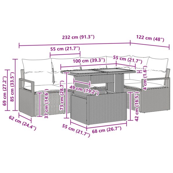 vidaXL 6-dielna sada záhradných sedačiek s vankúšmi Čierny poly ratan akácia – Obrázok 11