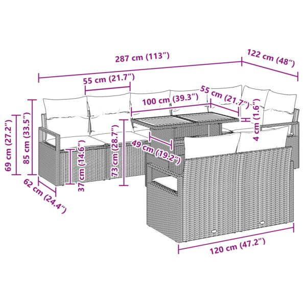 vidaXL 9-dielna sada záhradných pohoviek s vankúšmi čierny poly ratan akácia – Obrázok 11