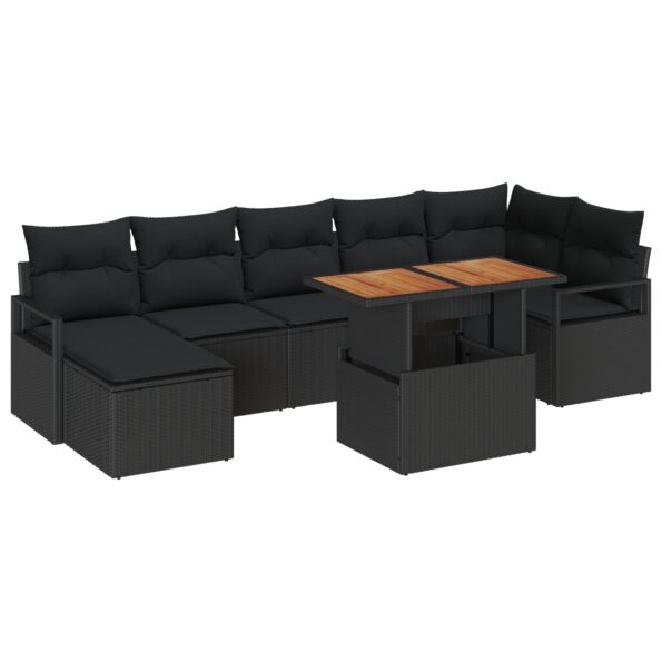 3349743_2.jpg 8-dielna záhradná súprava so vankúšmi čierny poly ratan akácia, 2-miestne záhradné sofa so vankúšmi čierny poly ratan – Obrázok 2