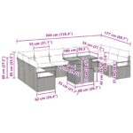 vidaXL 11-dielny záhradný gaučový set s vankúšmi Béžový Poly Ratan Akácia – Obrázok 11