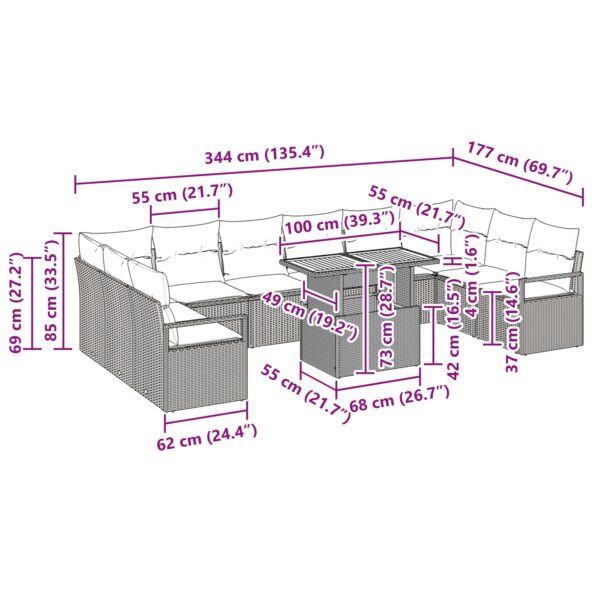 3349762_11.jpg vidaXL 11-dielny záhradný gaučový set s vankúšmi Béžový Poly Ratan Akácia – Obrázok 11