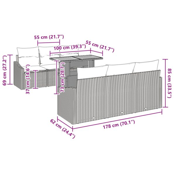 3349782_10.jpg vidaXL 7-dielny záhradný jedálenský set s vankúšmi šedý poly ratan akácia – Obrázok 10