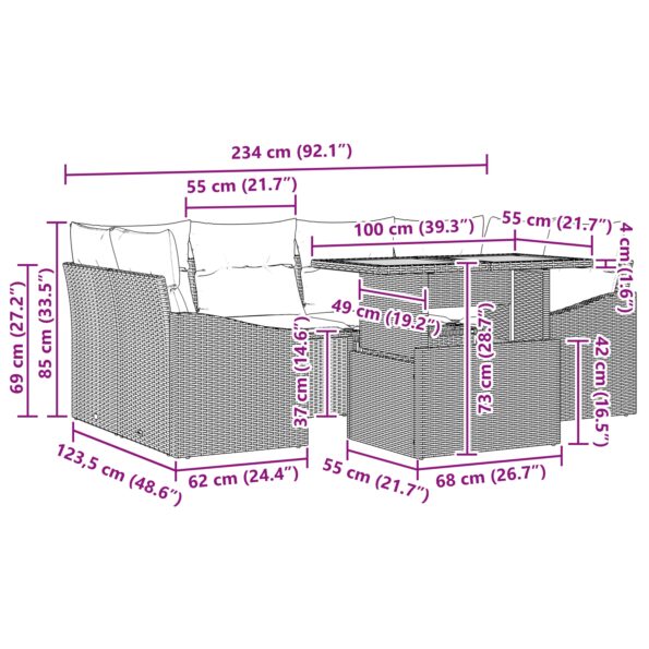 vidaXL 7-dielny záhradný jedálenský set s vankúšmi Béžový Poly ratan Acacia – Obrázok 11
