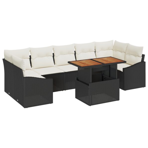 3349802_2.jpg vidaXL 8-dielny záhradný jedálenský set s vankúšmi čierny poly ratan akácia – Obrázok 2
