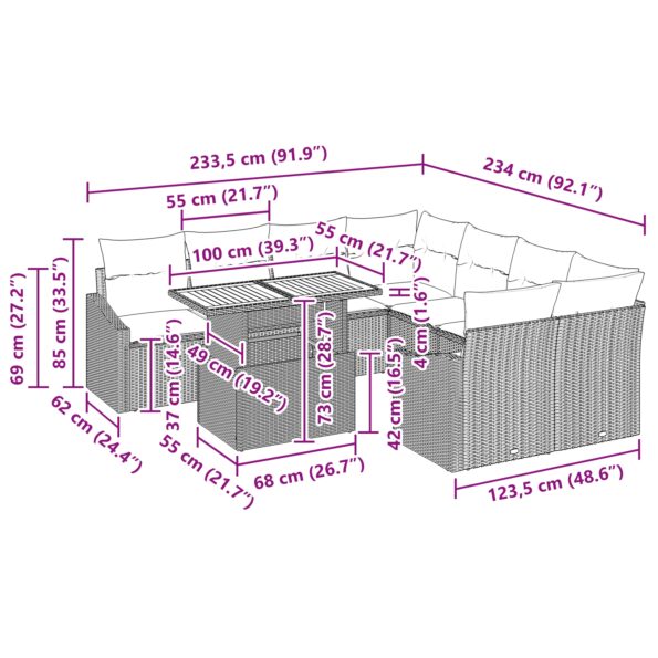 vidaXL 9-dielna záhradná jedálenská sada s vankúšmi Béžová Poly Ratan Akácia – Obrázok 11