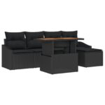 vidaXL Záhradný jedálenský set so vankúšmi čierny poly ratan acacia – Obrázok 2