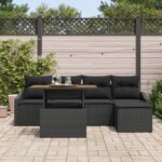 vidaXL Záhradný jedálenský set so vankúšmi čierny poly ratan acacia – Obrázok 3