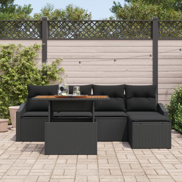 3349827_3.jpg vidaXL Záhradný jedálenský set so vankúšmi čierny poly ratan acacia – Obrázok 3