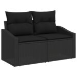 vidaXL Záhradný jedálenský set so vankúšmi čierny poly ratan acacia – Obrázok 4