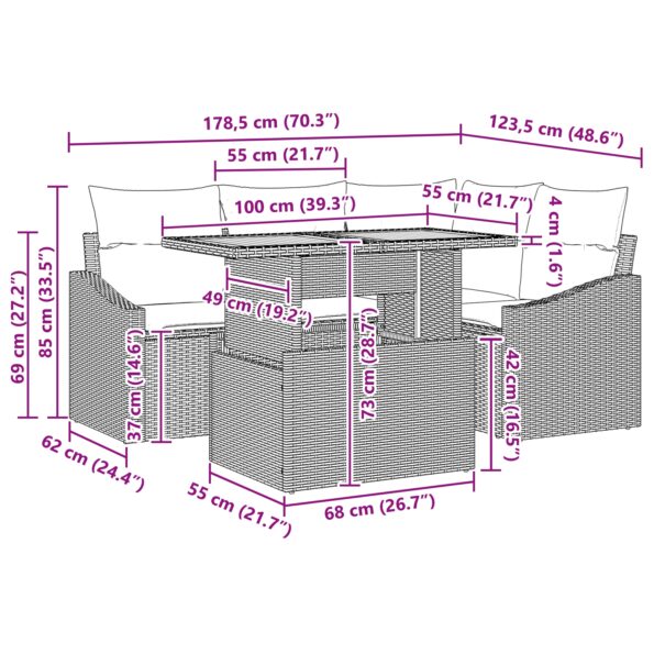 vidaXL 5-dielny záhradný jedálenský set s vankúšmi Čierny poly ratan akácia – Obrázok 11