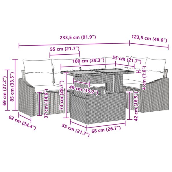 vidaXL 6-dielny záhradný jedálenský set s podsedákmi čierny poly ratanový akácia – Obrázok 11