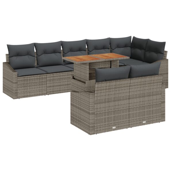 3349852_2.jpg vidaXL 9dielny záhradný jedálenský set s vankúšmi, sivý, polyratan, akácia – Obrázok 2
