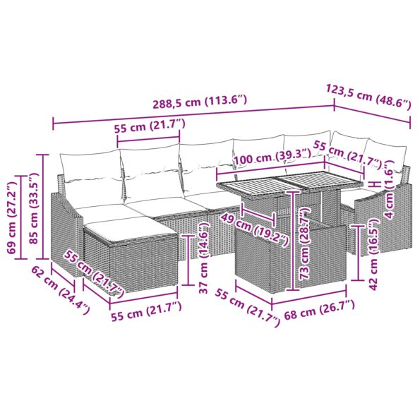 vidaXL 8-dielny záhradný jedálenský set s vankúšmi béžový poly ratan akácia – Obrázok 12