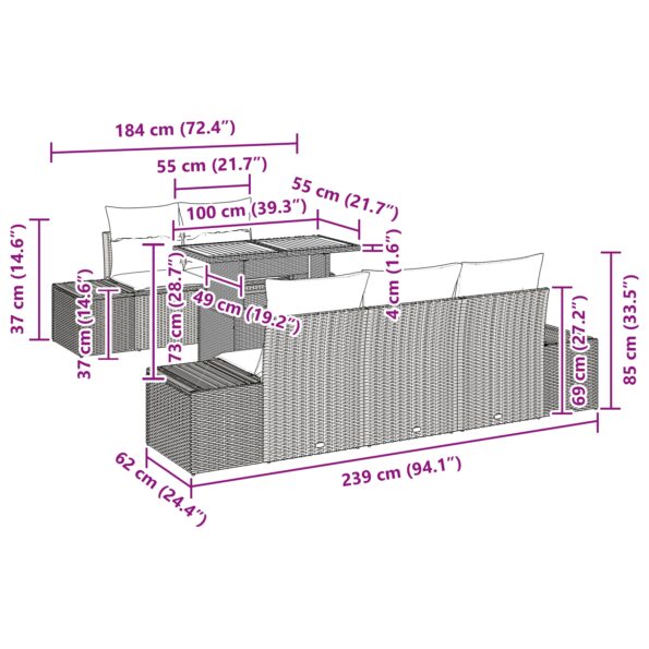 vidaXL 6-dielna záhradná jedálenská zostava s vankúšmi čierna poly ratan akácia – Obrázok 10