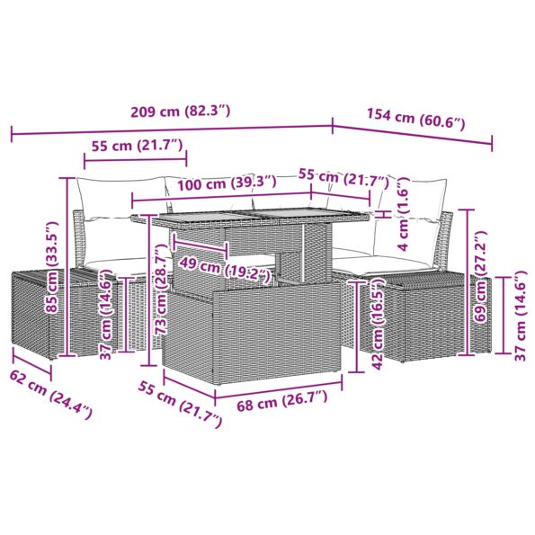 vidaXL 5-dielny záhradný jedálenský set s vankúšmi čierny poly ratan akácia – Obrázok 11