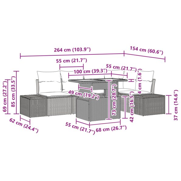 vidaXL 6-dielny záhradný jedálenský set s vankúšmi šedý poly ratan akácia – Obrázok 11