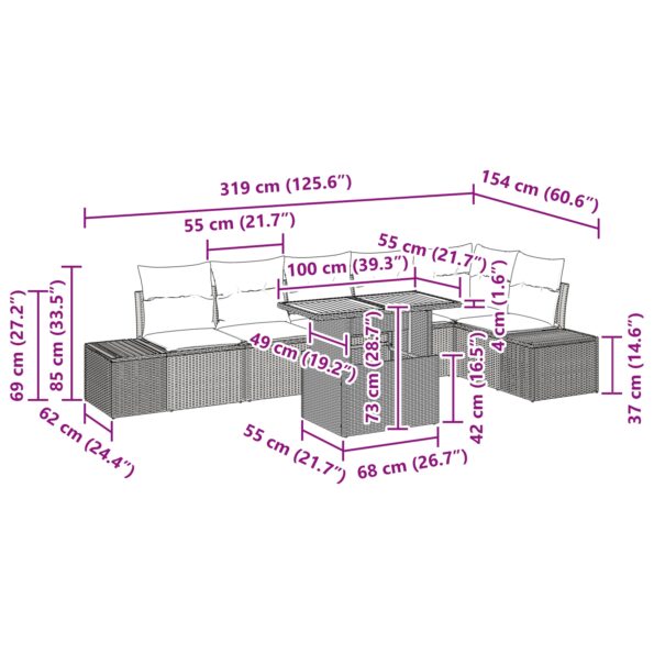 3349973_11.jpg vidaXL 7 kusový záhradný jedálenský set s vankúšmi béžový poly ratan akácia – Obrázok 11