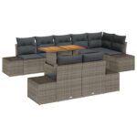 vidaXL 9-dielny záhradný jedálenský set s vankúšmi sivý poly ratan akácia – Obrázok 2