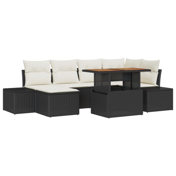 3349984_2.jpg vidaXL 7-dielny záhradný jedálenský set s vankúšmi Čierny Poly ratan Akácia – Obrázok 2