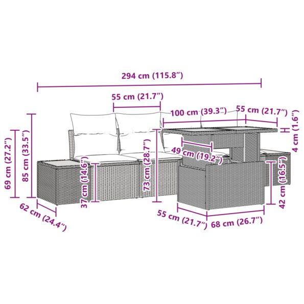 vidaXL 5-dielny záhradný jedálenský set s vankúšmi čierny poly ratan Akácia – Obrázok 10