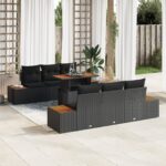 vidaXL 7-dielna záhradná jedálenská súprava s vankúšmi čierny polyratan akácie