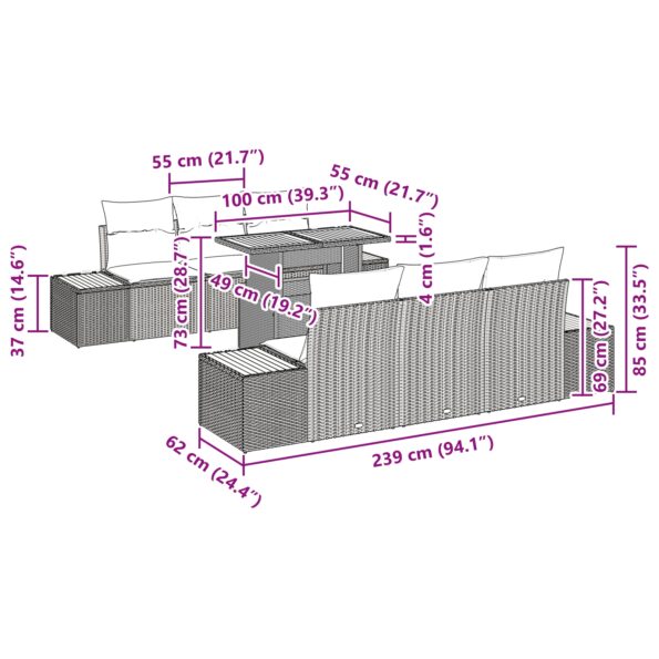 3350031_10.jpg vidaXL 7-dielna súprava na záhradné stolovanie s vankúšmi sivá poly ratan akácia – Obrázok 10