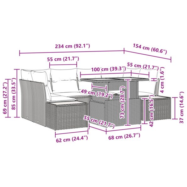 vidaXL 7-dielny záhradný jedálenský set s vankúšmi čierny poly ratan akácia – Obrázok 11