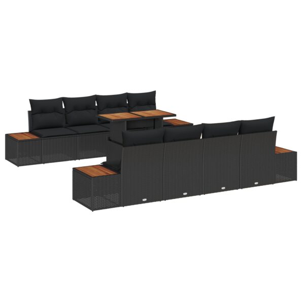 3350050_2.jpg vidaXL 9-dielny záhradný jedálenský set s vankúšmi čierny poly ratan akácia – Obrázok 2