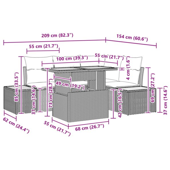 3350066_11.jpg vidaXL 5-dielny záhradný jedálenský set s vankúšmi Sivý Poly ratan Akácia – Obrázok 11