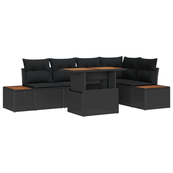 3350070_2.jpg vidaXL 6-dielny záhradný jedálenský set s vankúšmi Čierny Poly Ratan Akácia – Obrázok 2